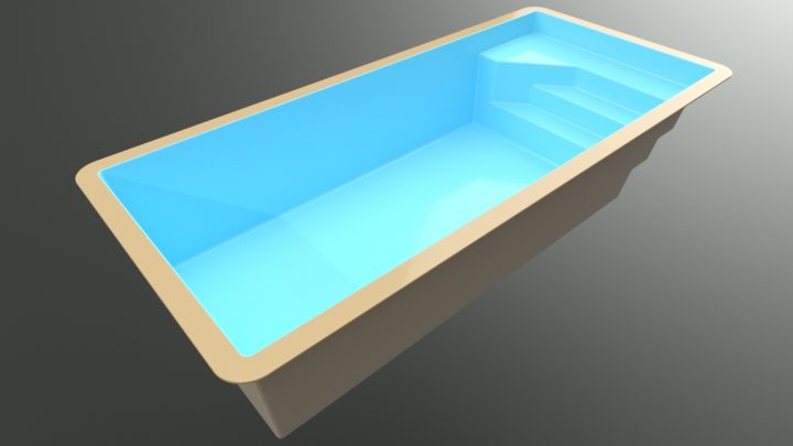 ARUBA fiberglass pool from INFINITY ESCADA series with clean lines and wide steps